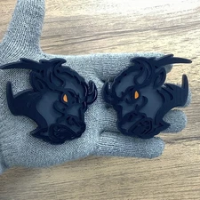 Badges Emblem Alpha Bison Buffalo Orange Eye, 2 Badges, Fender Angry Agressive