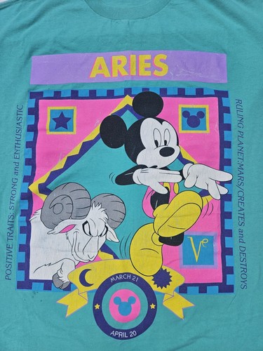 Vintage 90s DISNEY Mickey Mouse Aries Zodiac Sign Astrology Mickey Ultd T-Shirt - Picture 2 of 10