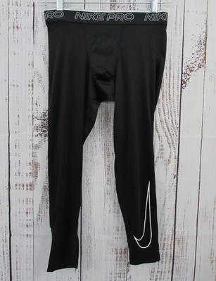 Nike Pro Compression Black Tight Fit Athletic Leggings 3/4 Length Men's Size L