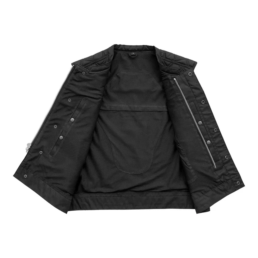 Mens Concealed Carry Black Textile Motorcycle Club Biker Vest with Zippers - Image 3 of 4