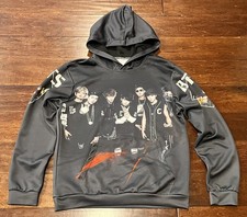 BTS Boys Band K Pop Black Mens Large 2 Sided Graphic Concert Hoodie Sweatshirt