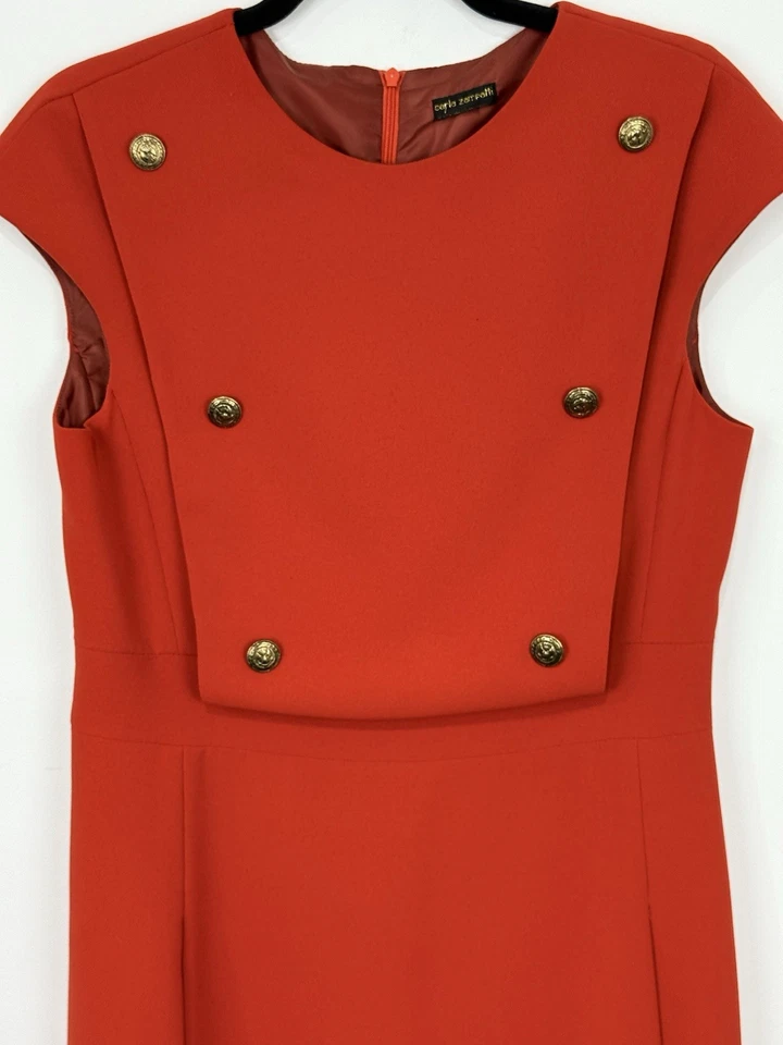 Vintage Carla Zampatti Dress 10AU US6 Red Sleeveless Gold Button Midi Evening - image 2 of 4