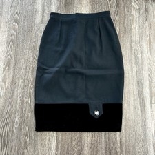 Valentino Miss V Vintage Wool Pencil Skirt Velvet Hem Made in Italy IT40