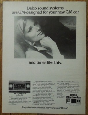 1976 DELCO ELECTRONICS Sound Systems Designed For Your New GM Car Magazine Ad