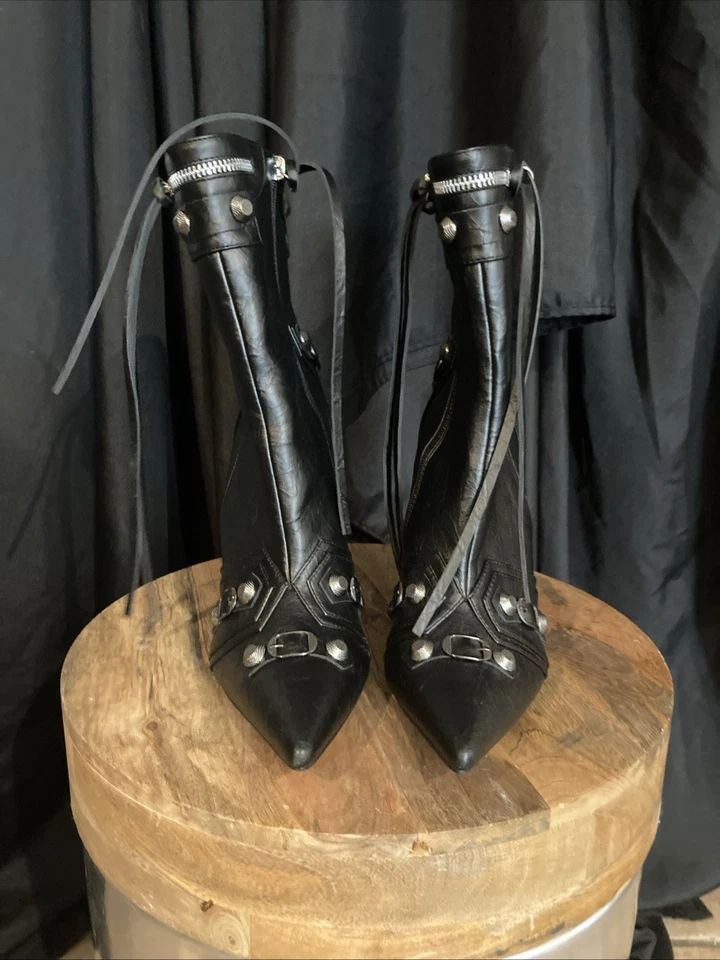 Botines negros de tacón alto para mujer 9 EE. UU. punta punta cremallera Foto 3 de 4