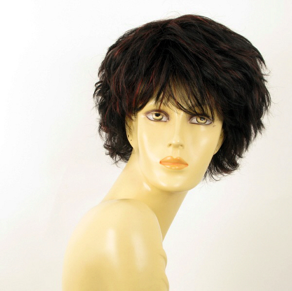 Perruque femme cheveux naturel courte méchée noir rouge NOELLE 1b410