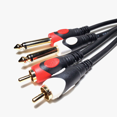 5Ft Dual 1/4'' TS Mono Male Plug to 2-RCA Plug Male Audio Cable Gold Connectors