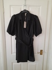 Pieces Black Sparkle  Short Sleeve Wrap Dress Size  L