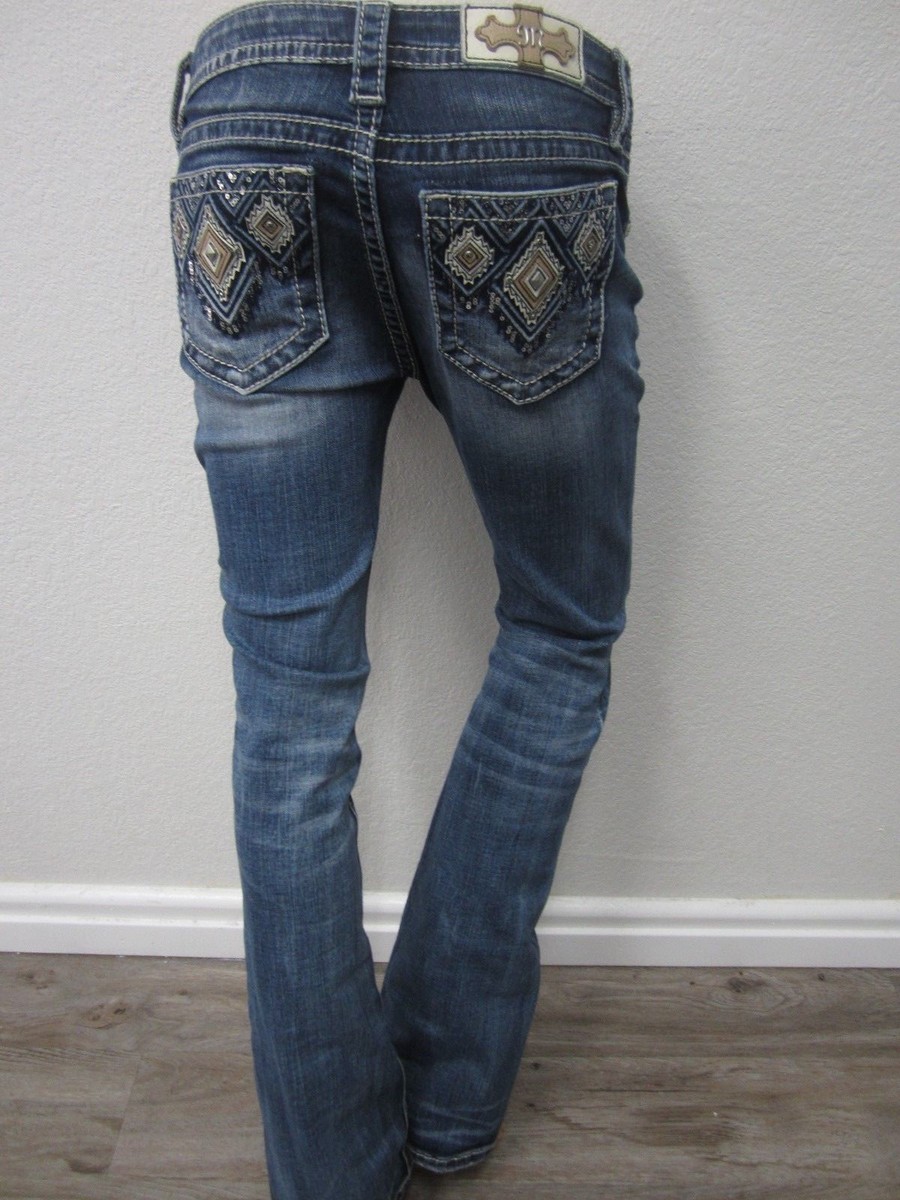 NWOT MISS ME JEANS M8962B MED BLUE WASH BOOT CUT DESIGN