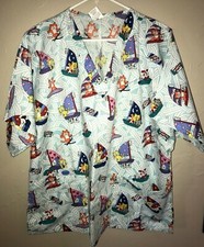 womens medium DENTAL DENTIST SCRUBS UNIFORM TOP cats toothbrushes paste SO CUTE