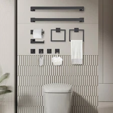10-piece Matte Black Bathroom Accessories Set Wall Mounted Bathroom Towel Bars