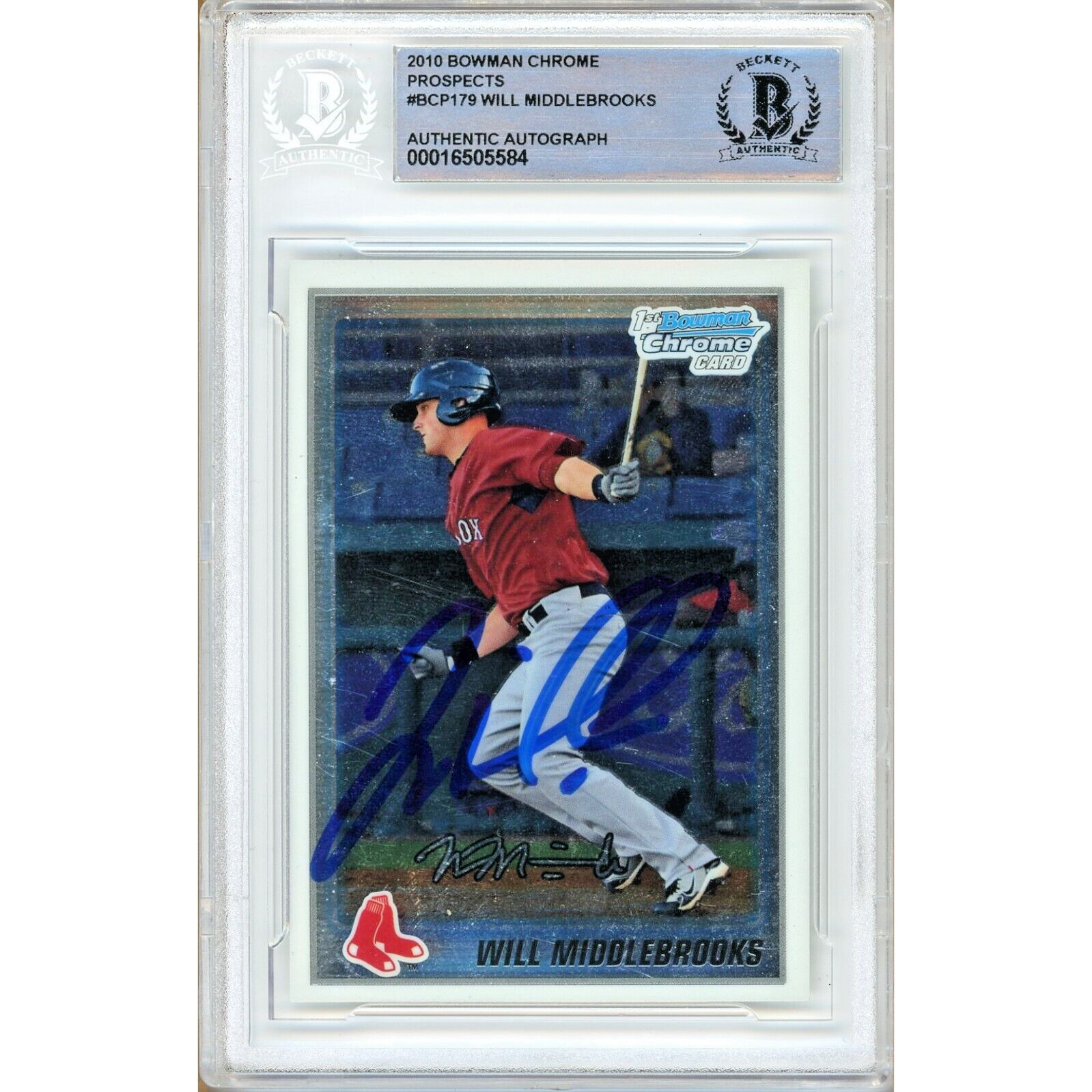 Will Middlebrooks Boston Red Sox Auto 2010 Bowman Chrome Signed BAS Auth Slab RC