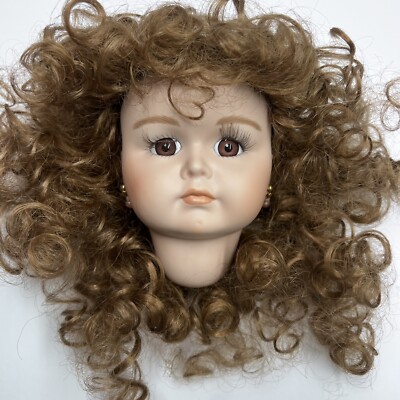 VINTAGE DOLL HEAD Socket Style 4.25  Tall Earrings Curly Hair Wig Brown Eyes