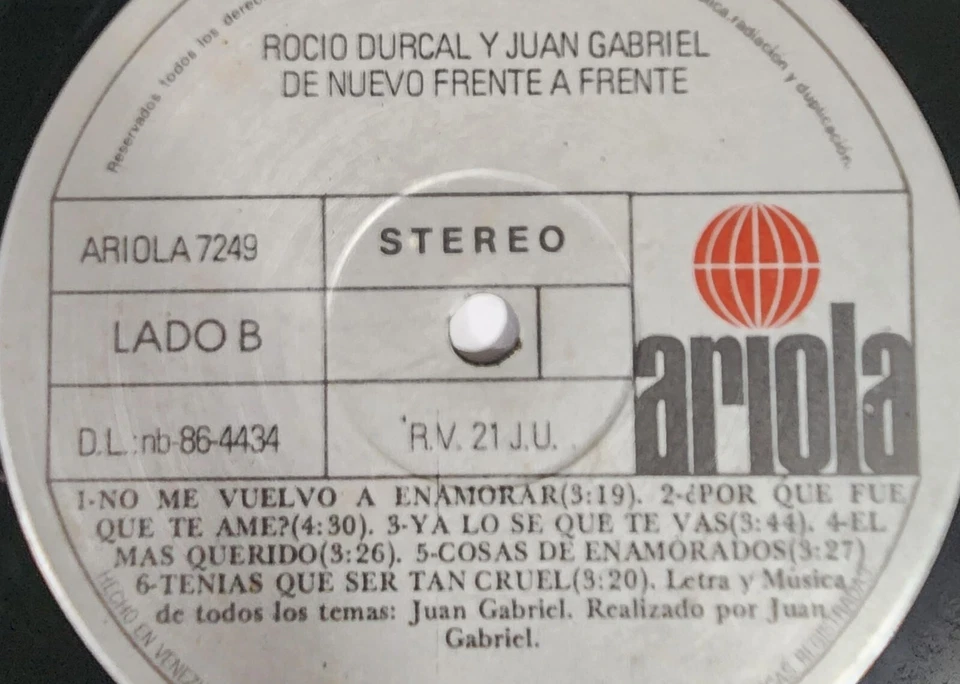 Juan Gabriel Rocio Durcal Frente a Frente LP Vinyl 1986 Bolero Venezuela - Image 4 of 4