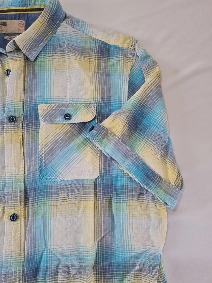 Mens Casual Shirt NorthCoast Size XL Linen Mix Short Sleeve Check Blue Mix 13127 - Image 3 of 4