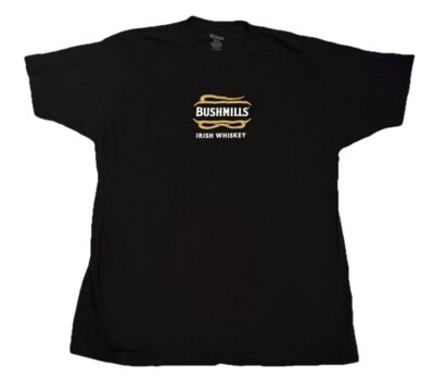 Vintage Bushmills Irish Whiskey Mens Graphic Beer Alcohol Black T Shirt Sz Large