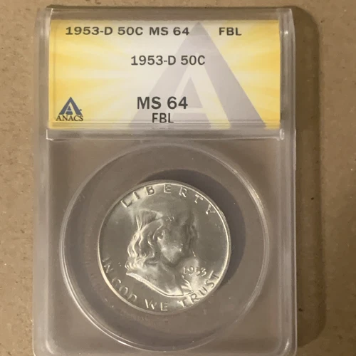 1953-D  Franklin US Half Dollar,   MS64 by ANACS,   FBL,   SUPERB looking coin!!