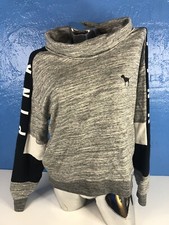 PINK by Victoria  s Secret Pullover Sweatshirt Gray/Black Logo Cowl Neck Size M