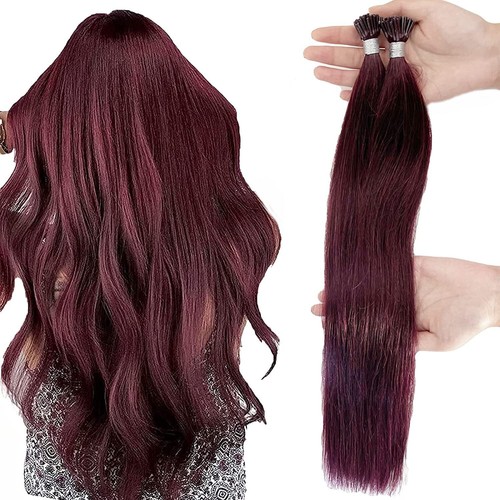 Burgundy Hair Extensions,I Tip Human Hair Extensions 22 Inch Invisible