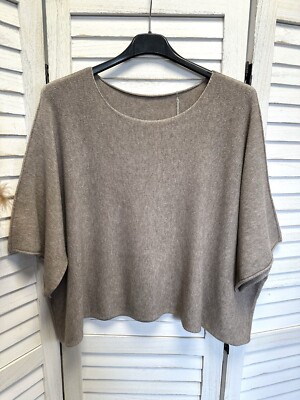 Italy Pullover Oversize Kastenform Strickpulli 34-42 Taupe