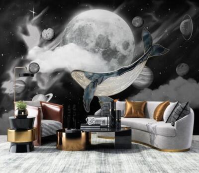 3D Moon Sky Whale E3764 Wallpaper Mural Paper Wall Print Indoor Murals CA Erin