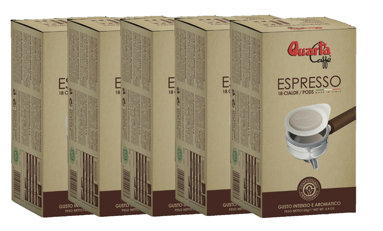 QUARTA Caffe' Pods Monodose. 5 Packs Of 18pz. Flavour Intense & Aromatic