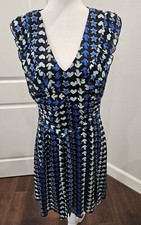 Anna Sui Sz 6 Blue Black Printed Ruffles, Tie Back Lined Dress Vtg Y2K