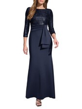 Eliza J Sequin Bodice Bow-Detail Scuba Gown (Navy) Size 2