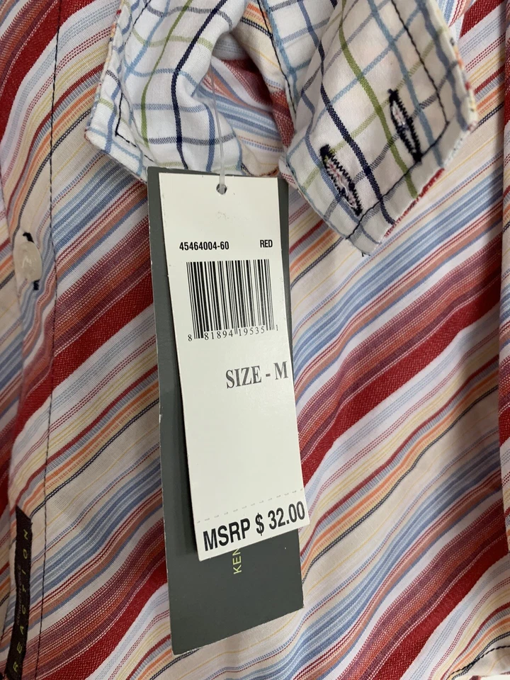 Kenneth Cole Reaction Niño Mediano Rojo Rayas Abotonadas Nuevo Con Etiquetas Foto 2 de 4