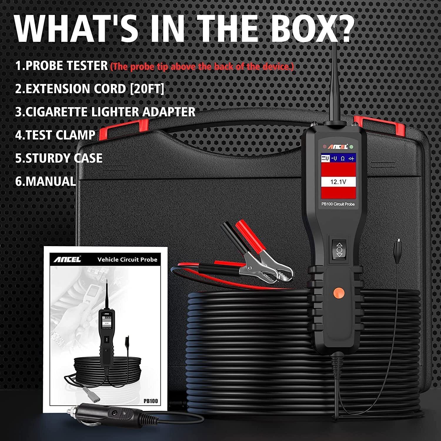 ANCEL PB100 Power Circuit Probe Kit Tester Tool 12-24V Automotive AC/DC Diode