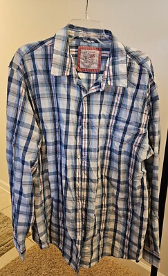 Article 365 Button Up Down Shirt Mens 2XL Blue Striped Long Sleeves Cotton