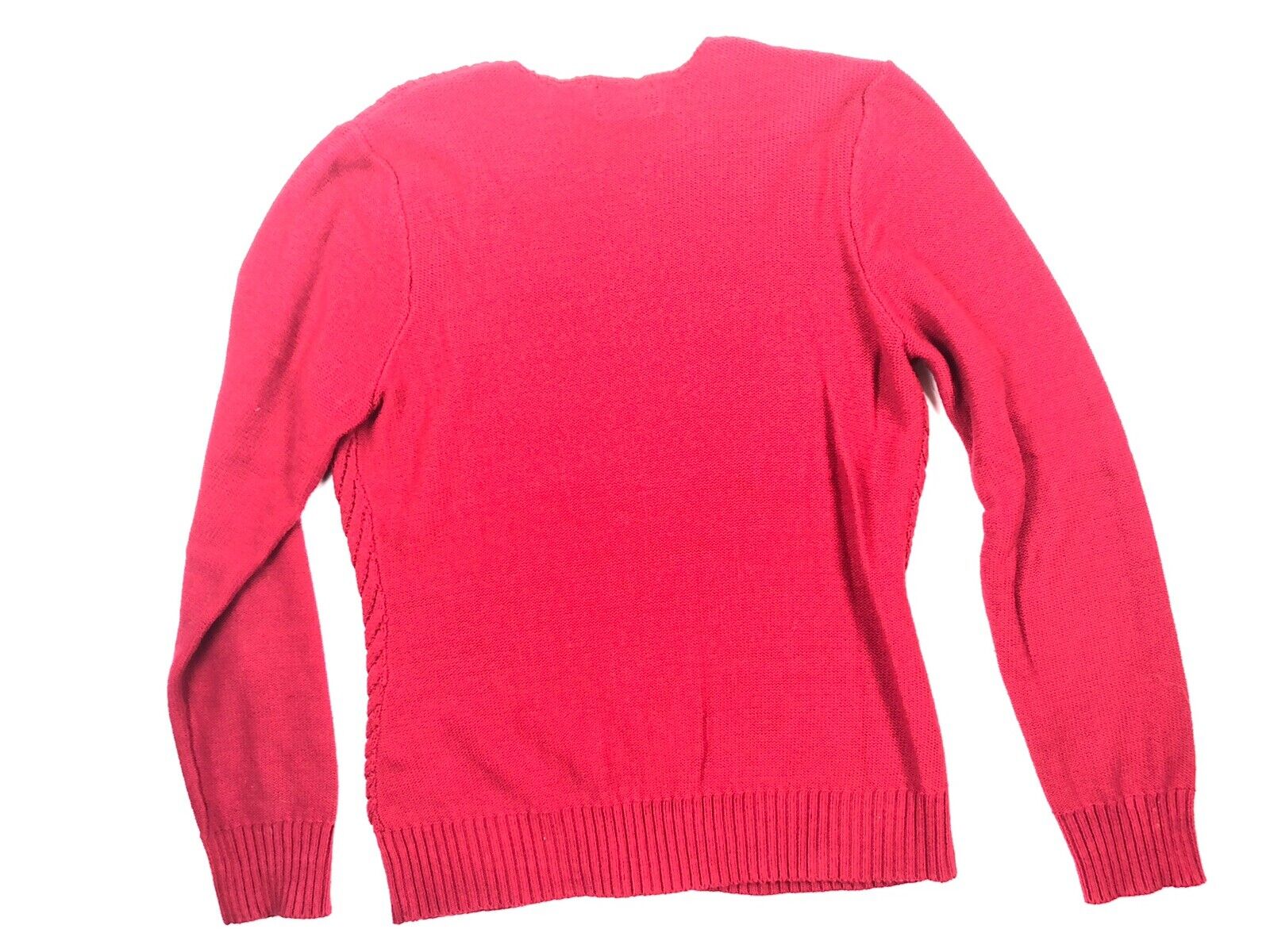 Chaps Classic Large Red Sweater Cable Knit V Neck Solid