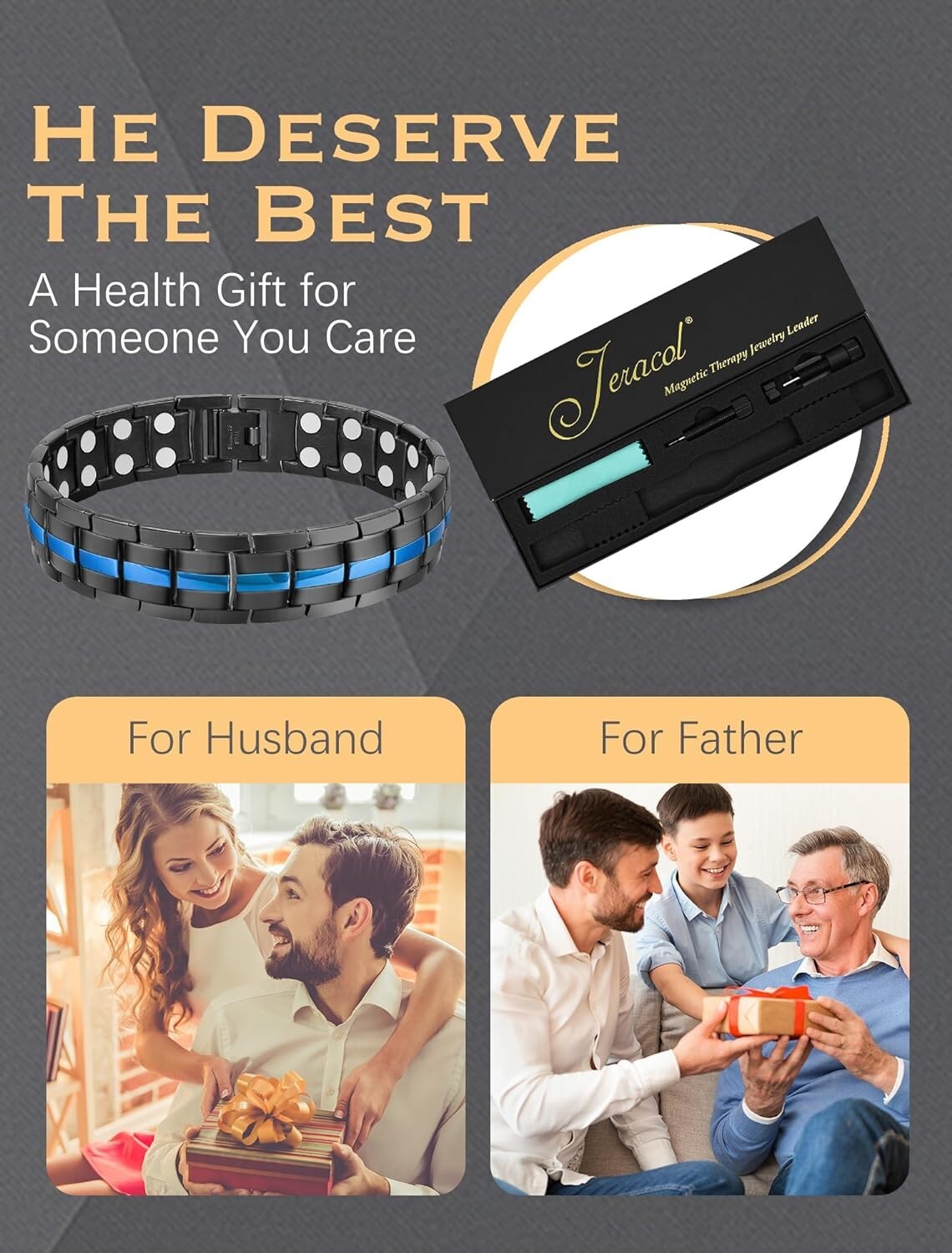 Jeracol Mens Therapy Bracelet Double Strong Blue&Black