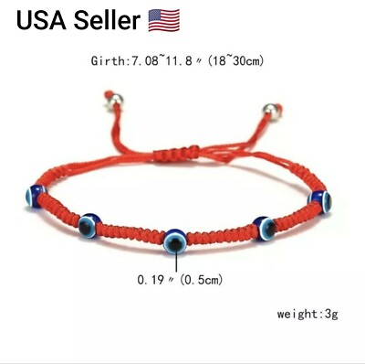 Style Hand Braided Lucky Red String Charm Bracelet Women Men Blue Evil Eye Round