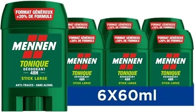 Lot 6 Déodorants Mennen TONIQUE 48H Stick Large Sans Alcool Anti-Traces 6 x 60ml - Photo 1/4