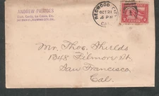 1914 cover Andrew Pierides Fruit Candy Ice Cream Redwood City to Thos Shields SF
