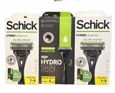 3 Schick Hydro Ultra Sensitive Slim Head 3 Blades, 12 Refill Cartridges Slim
