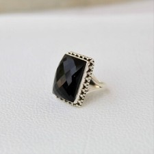 Handmade 925 Sterling Silver Radiant Shape Shiney Black Onyx Ring KGJ-R-1051