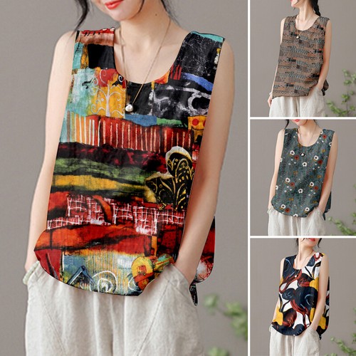 ZANZEA Women Floral Vest Tank Tops Cami Holiday Casual Loose Cotton Blouse Shirt - Picture 2 of 27