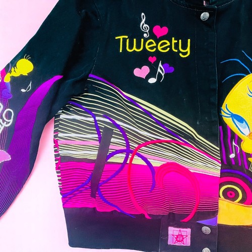 Vintage Jeff Hamilton Tweety Bird- Making Music -Bomber Jacket Sz XL - Rare 90s - Picture 7 of 16