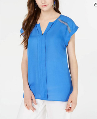 BCX Juniors' Crochet-Trim Top Blue Size M