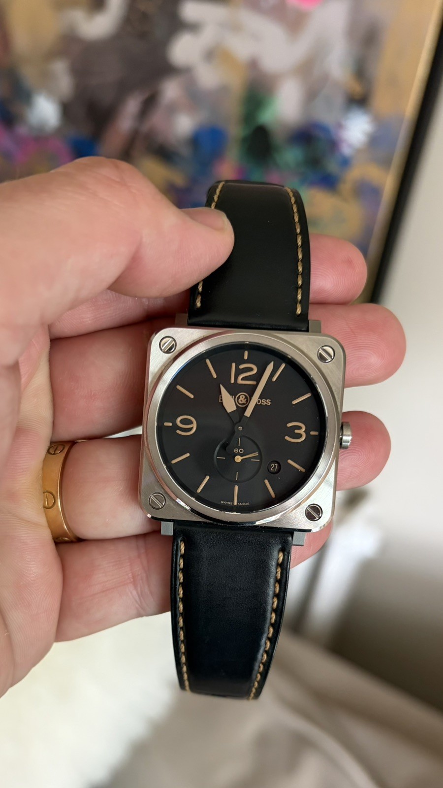 Bell & Ross BR S-64-S Quartz 39mm Black Dial Leather Strap Swiss Watch