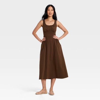 A New Day Women's Corset Smock Sleeveless Midi Dress - Brown