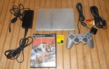 PlayStation 2 Slim Silver SCPH-79001 PS2 Console w/ Cables - Tested Working