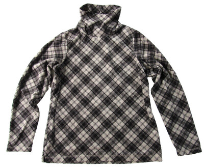 LL Bean Shirt Plaid Fleece Pullover Mock Neck Long Sleeve Women's S Small