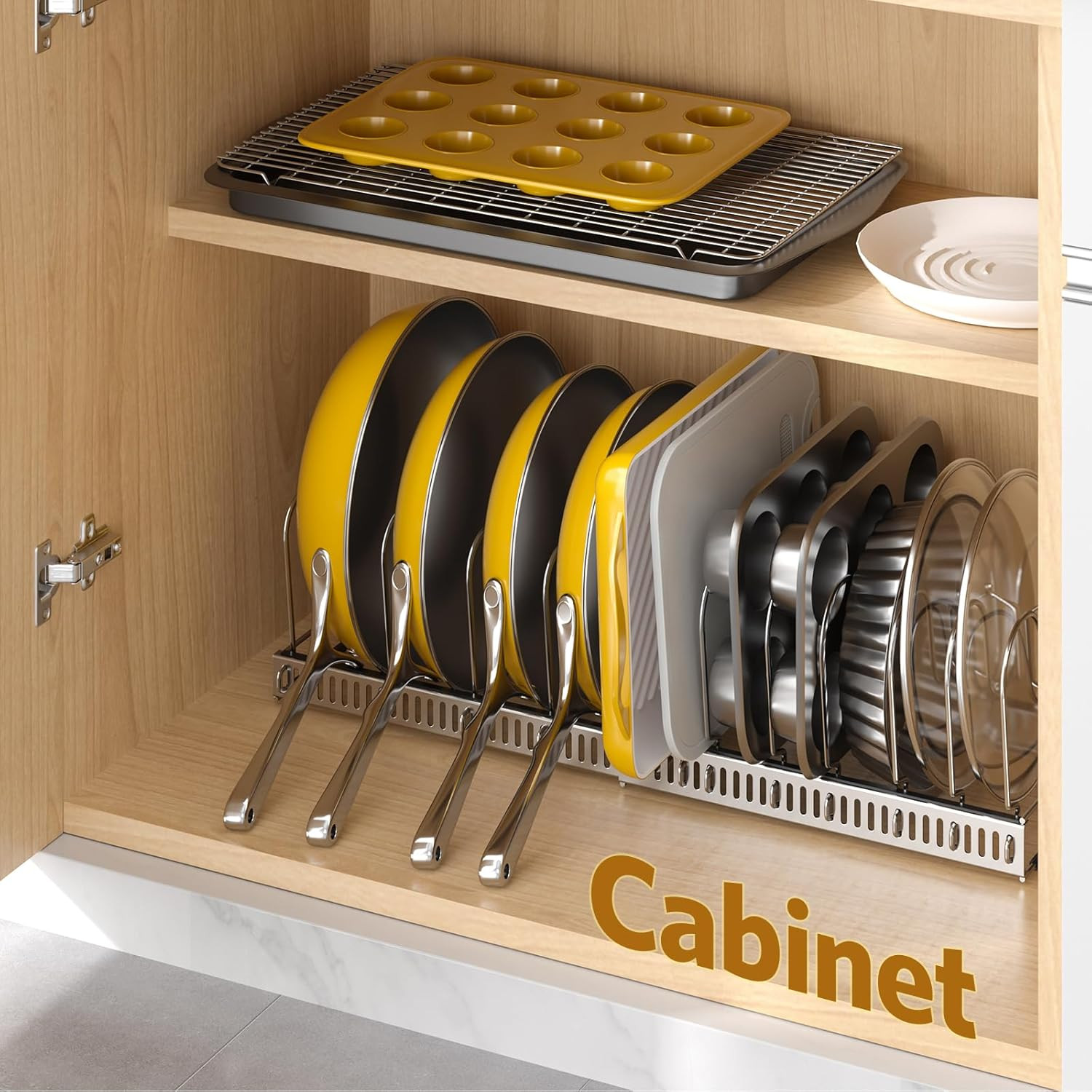 Pots and Pans Organizer under Cabinet with Pan Holder: Expandable 11.8"-22.8" Ki