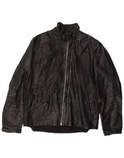 G-STAR Mens Leather Jacket UK 46 3XL Black Leather SI23