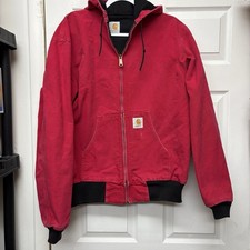 VTG Carhartt Men s J131 Red Duck Hooded Canvas Large XL Thermal Lined Jacket