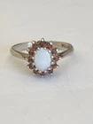 Vintage Hallmarked 1992 Sterling Silver Opal And Garnet Cluster Ring Size O