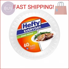 Hefty Everyday Soak-Proof Foam Plates, White, 10.25 Inch, 60 Count